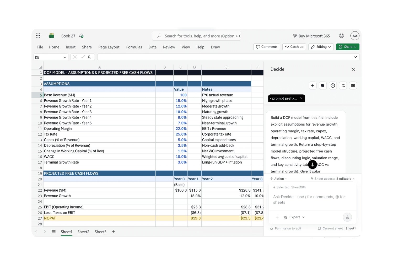 Decide working inside an Excel workbook